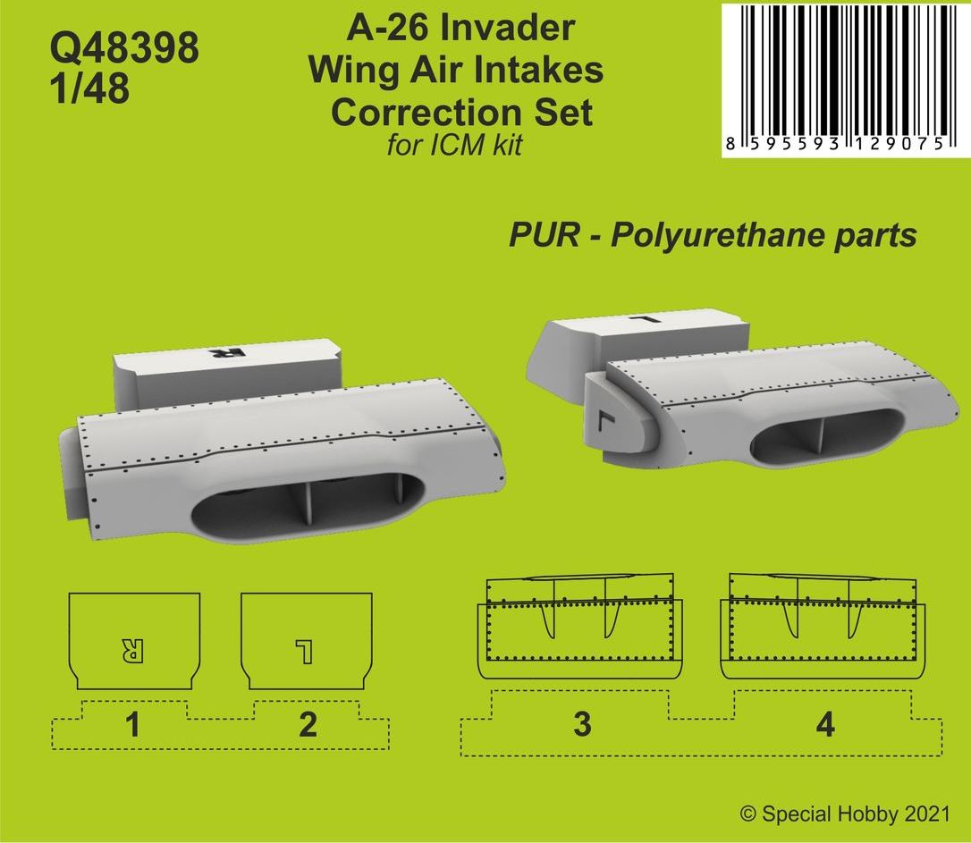 Douglas A-26 Invader Wings Air Intakes Correction Set (designed to be used with ICM UA UK kits)[A-26B-15 A-26C-15]