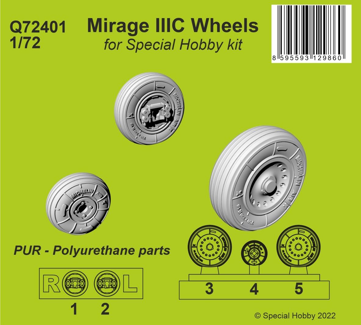 Dassault_Mirage IIICR Wheels Resin cast undercarriage wheels with more details directly replace those from the new (designed to be used with Special Hobby kits)