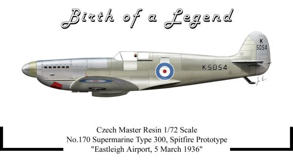 Supermarine Spitfire Type 300 prototype, Eastleigh Airport 1935 'Birth Of A Legend' Supermarine Type 300, Supermarine Spitfire Prototype - K5054 'Maiden Flight', Eastleigh Airport, 5th March 1936