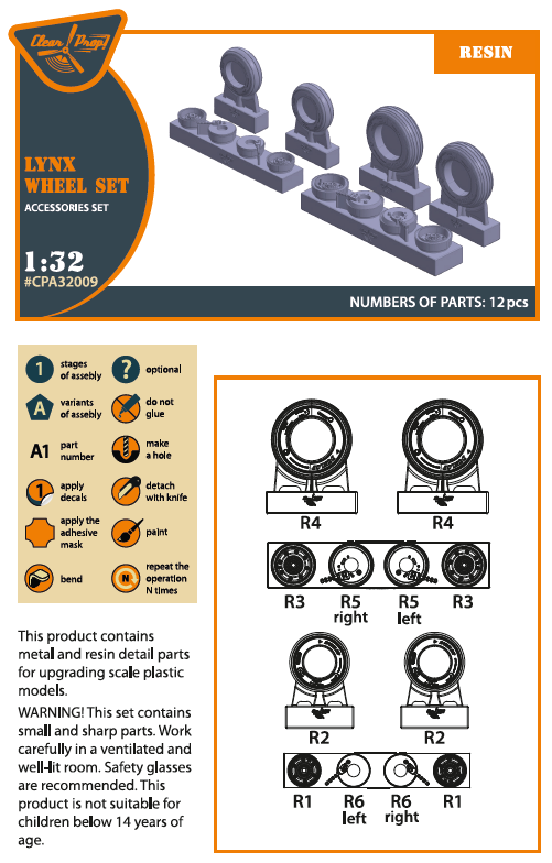 Westland Lynx Mk.8 wheel set (designed to be used with Revell kits)