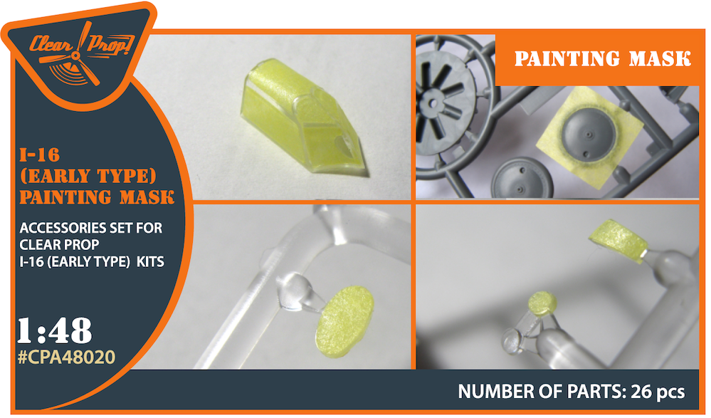 Polikarpov (early version) I-16 wheels and canopy frame paint mask (outside only) on 'yellow kabuki paper' (designed to be used with Clear Prop Models kits)