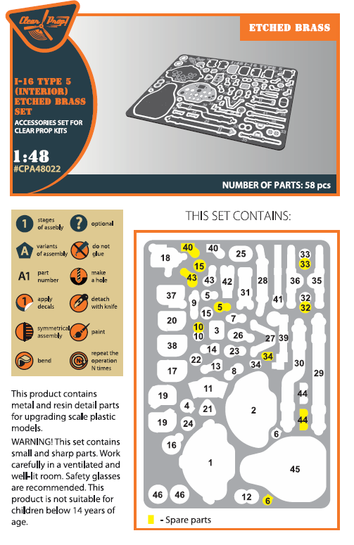 Polikarpov I-16 type 5 INTERIOR PE set (designed to be used with Clear Prop Models kits)