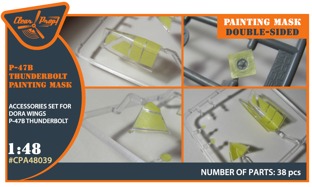 Republic P-47B Thunderbolt canopy frame paint mask (inside and outside) on 'yellow kabuki paper' (designed to be used with Dora Wings kits)