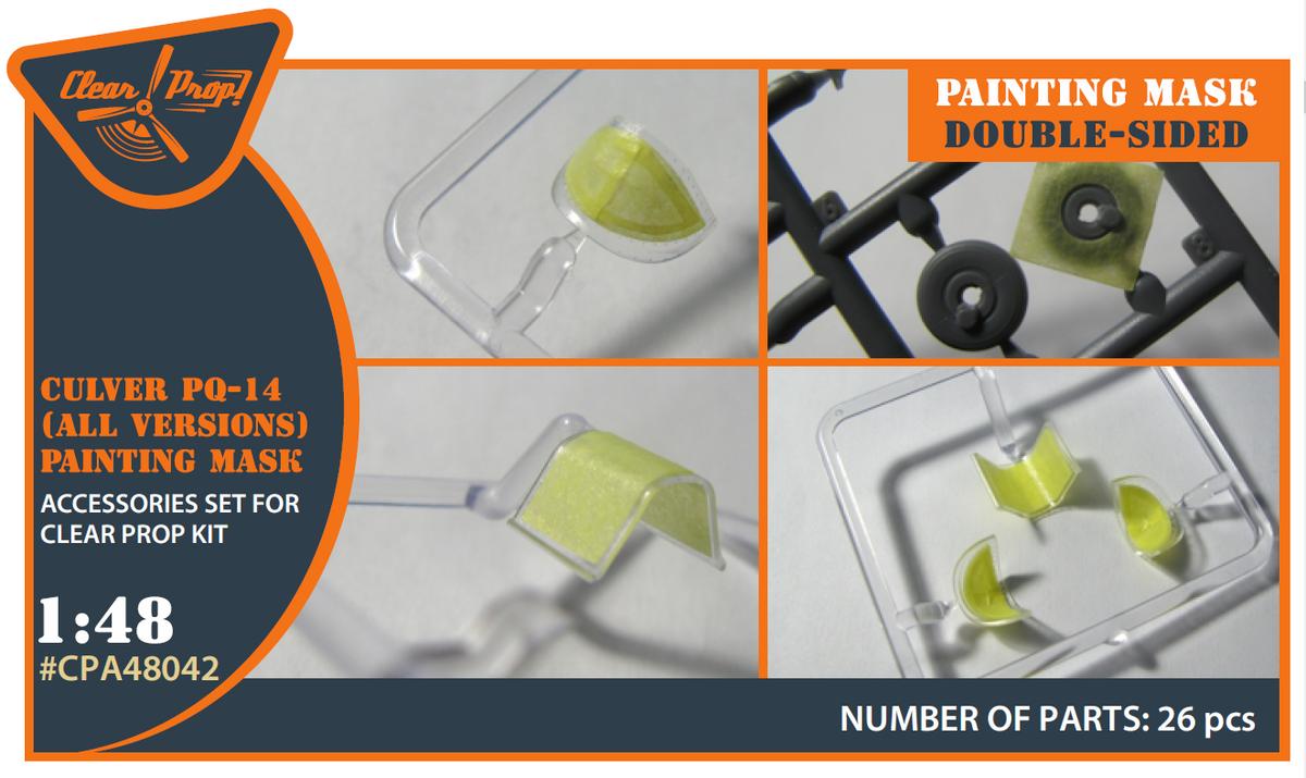 Culver PQ-14 (all versions) canopy frame paint mask (inside and outside) on 'yellow kabuki paper' (designed to be used with Clear Prop Models kits)[Culver PQ-14A]