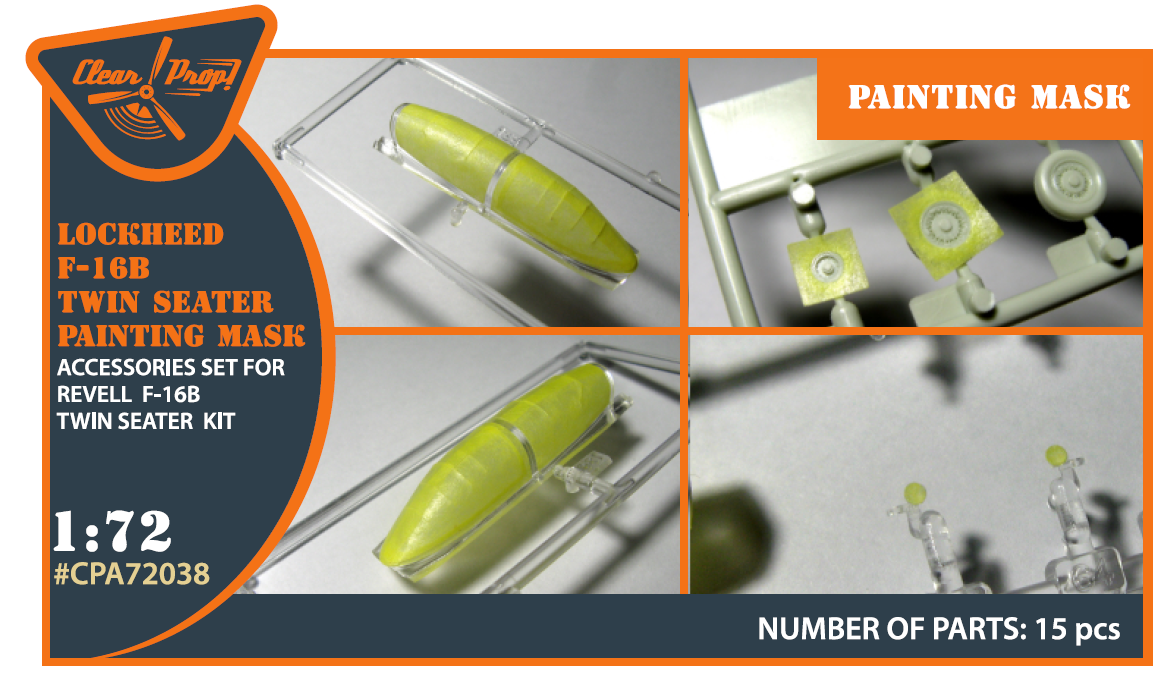Lockheed-Martin F-16D Fighting Falcon twin seater wheels and canopy frame paint mask (outside only) made from 'yellow kabuki paper' (designed to be used with Revell kits)[F-16B]
