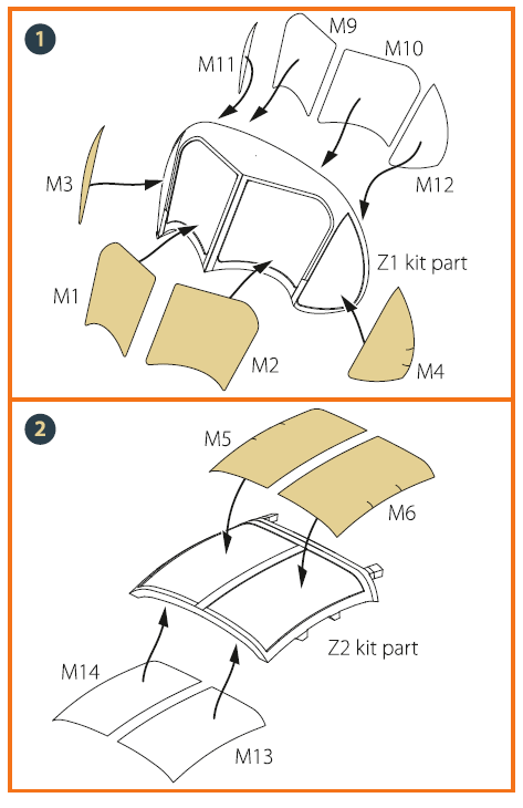 Grumman OV-1A/JOV-1A Mohawk wheels and canopy frame paint mask (outside only) 'yellow kabuki paper' (designed to be used with Clear Prop Models kits)