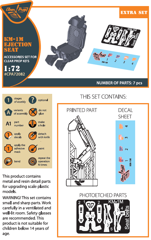 KM-1M Ejection seat (designed to be used with Clear Prop Models kits) and other [suitable for: Mikoyan MiG-21, MiG-23, MiG-25, MiG-27, MiG-31 early)
