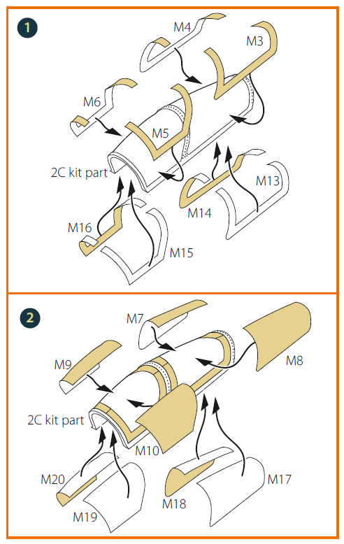 AMX Ghibli wheels and canopy frame paint mask (inside and outside) on 'yellow kabuki paper' (designed to be used with Italeri kits)