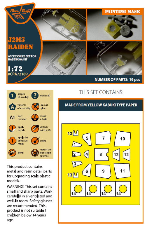 Mitsubishi J2M3 Raiden painting mask on 'yellow kabuki paper' (designed to be used with Hasegawa kits)