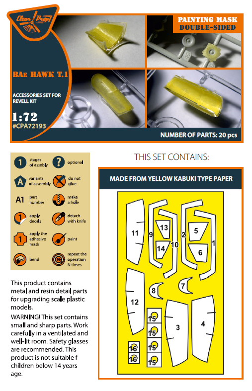 BAe HAWK T.1 double-sided painting mask on 'yellow kabuki paper' (designed to be used with Revell kits)