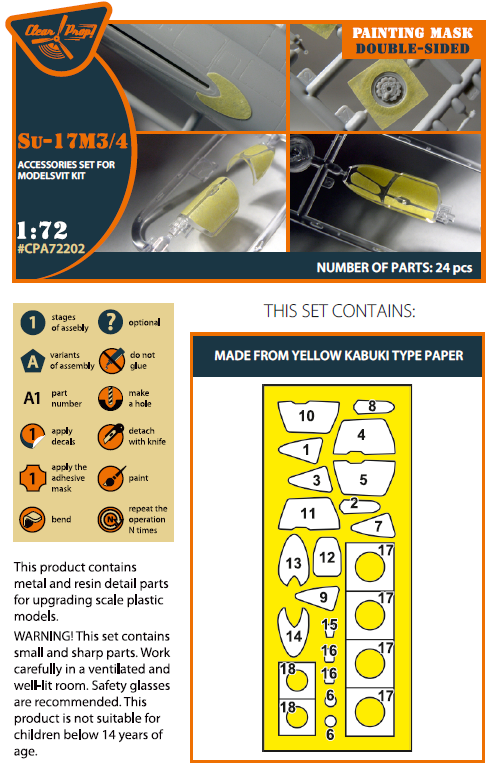 Sukhoi Su-17M3/4 double-sided painting mask on 'yellow kabuki paper' (designed to be used with Modelsvit kits