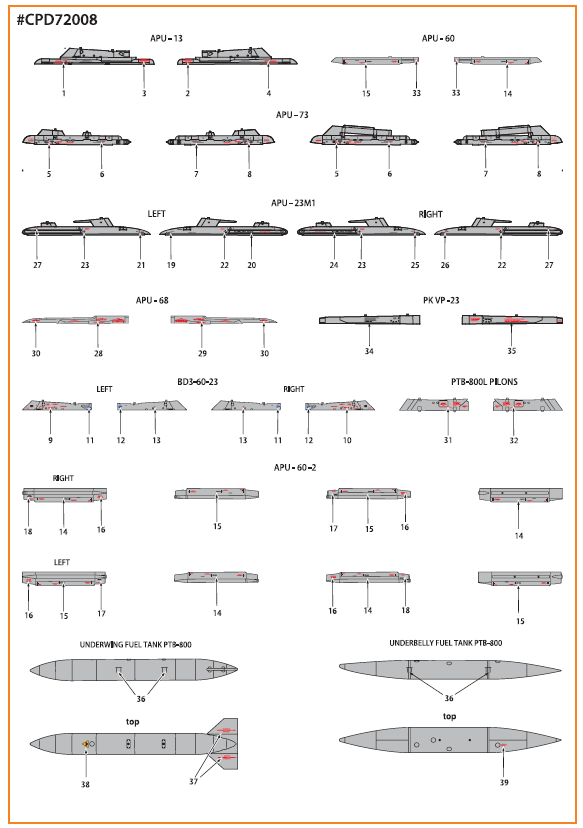 Mikoyan MiG-23ML, MiG-23MLA, MiG-23MLD, MiG-23P, MiG-23MLAE standard stencils (designed to be used with Clear Prop Models kits) and other