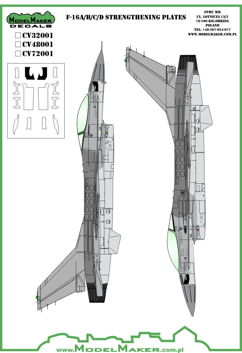 General-Dynamics F-16A/F-16B/F-16C/F-16D strengthening plates - vinyl [Lockheed-Martin]
