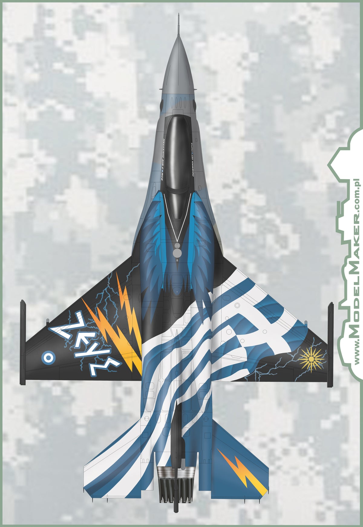 Lockheed-Martin F-16C block 52 ZEUS DEMO TEAM 2015 decal + resin CFT and paraschute container (designed to be used with Tamiya kits)