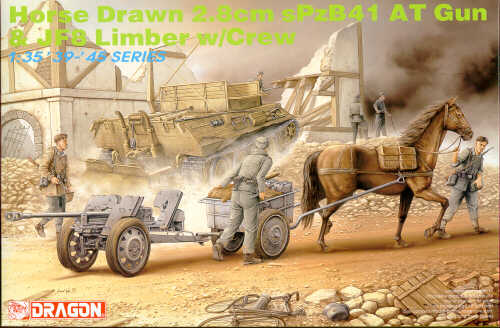 Horse drawn 2.8cm sPzB41 anti tank gun, limber and crew