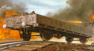 German Flatbed railway wagon with machine gun crew