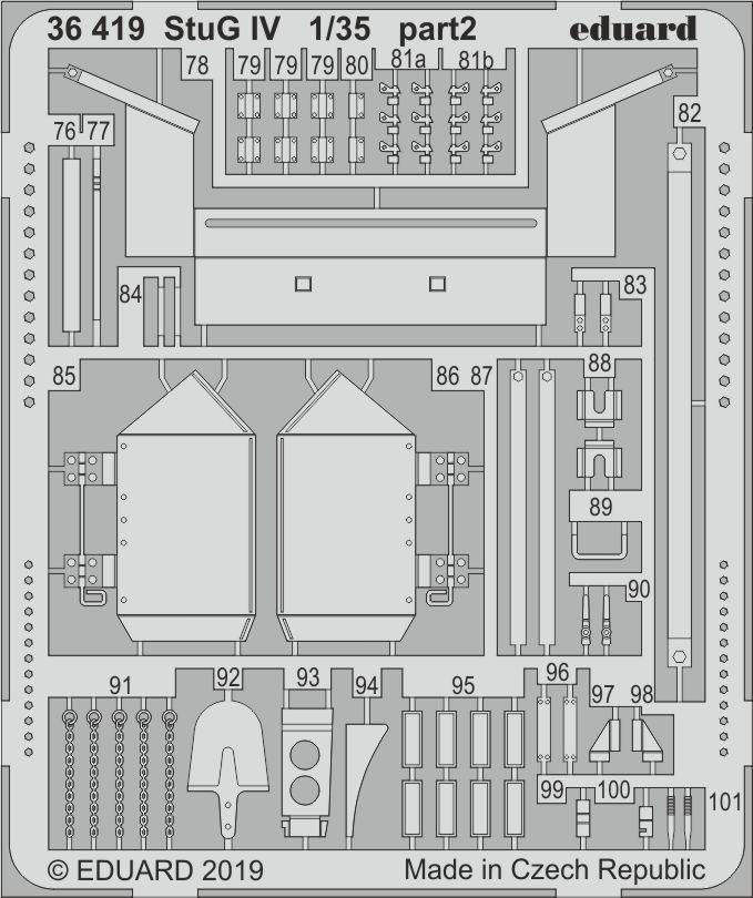 Sturmgeschutz/StuG.IV (designed to be used with Academy kits) This BiG-Ed set includes all these Eduard sets.....ED36369 Tie Downs and Straps German STEEL ED36419 StuG IV ED36420 StuG IV Schurzen/Schürzen ED36423 StuG IV zimmerit