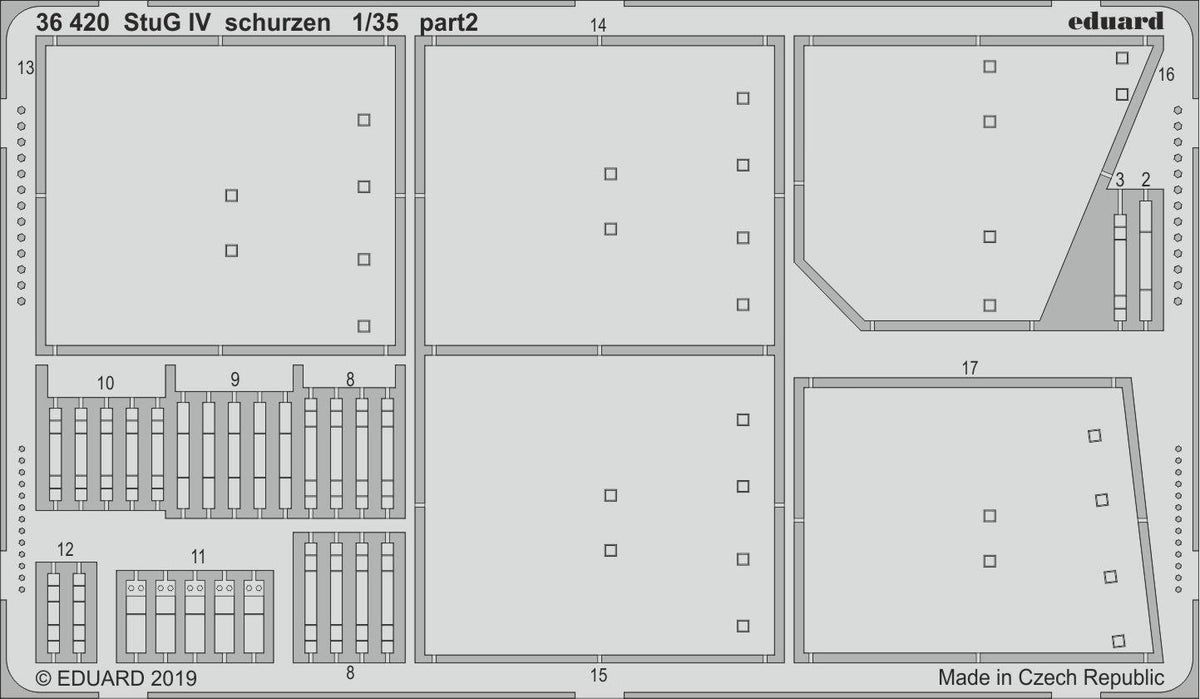 Sturmgeschutz/StuG.IV (designed to be used with Academy kits) This BiG-Ed set includes all these Eduard sets.....ED36369 Tie Downs and Straps German STEEL ED36419 StuG IV ED36420 StuG IV Schurzen/Schürzen ED36423 StuG IV zimmerit