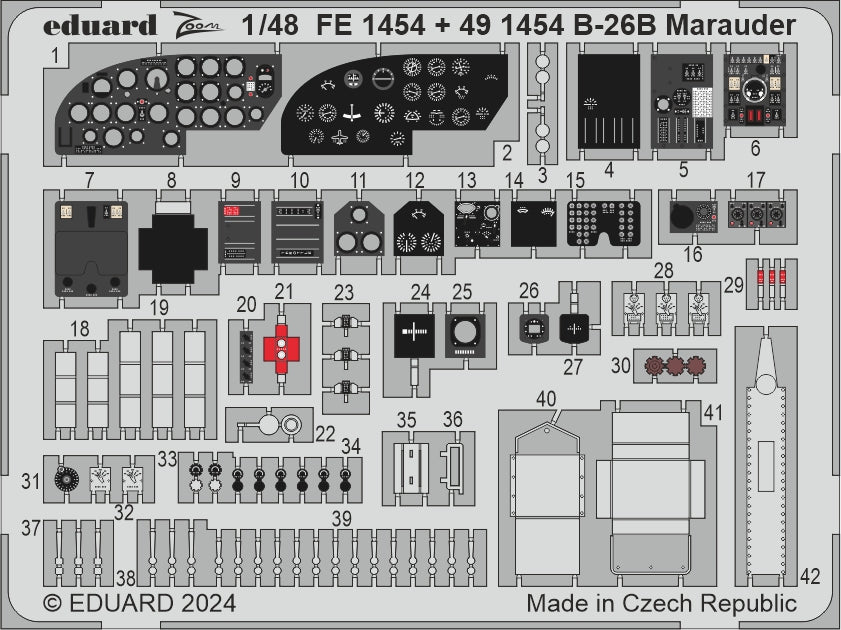 Martin B-26B Marauder PART I 1/48 (designed to be used with ICM UA UK kits) This BiG-Ed set includes all these Eduard sets..... 491454 B-26B Marauder cockpit & nose interior FE1455 B-26B Marauder seatbelts STEEL EX1044 B-26B Marauder