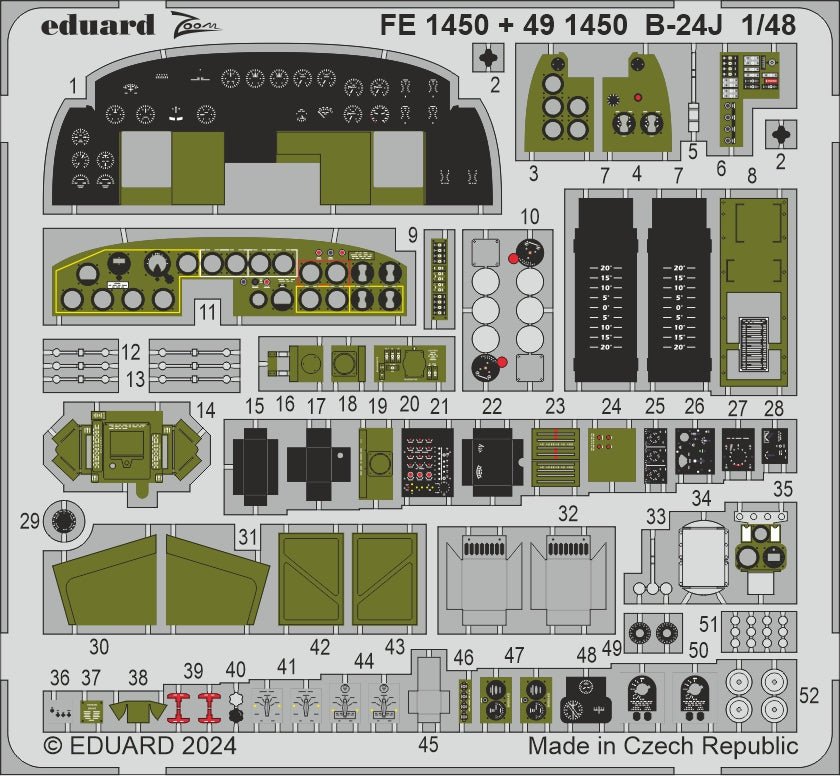Consolidated B-24J Liberator PART I 1/48 (designed to be used with Hobby Boss kits) This BiG-Ed set includes all these Eduard sets..... ED491450 B-24J cockpit & enginesED491451 B-24J nose & radio compartment EDFE1451 B-24J seatbelts STEELEDEX1041 B-24J