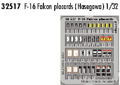 Lockheed-Martin F-16 Falcon placards PRE-PAINTED IN COLOUR! (designed to be used with Hasegawa kits)