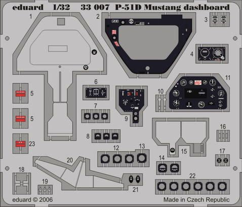 North-American P-51D Mustang instrument panel PRE-PAINTED IN COLOUR! (designed to be used with Hasegawa kits)