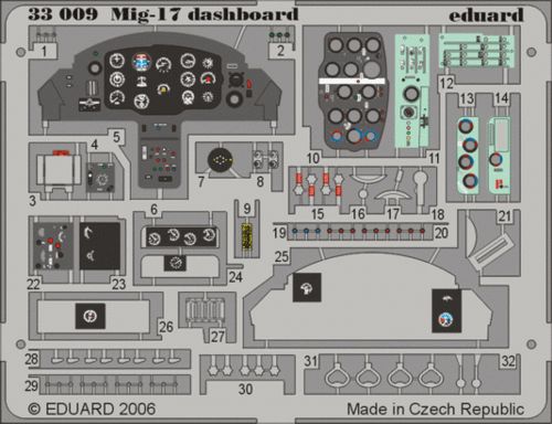 Mikoyan MiG-17PF instrument panel PRE-PAINTED IN COLOUR! (designed to be used with Trumpeter kits)