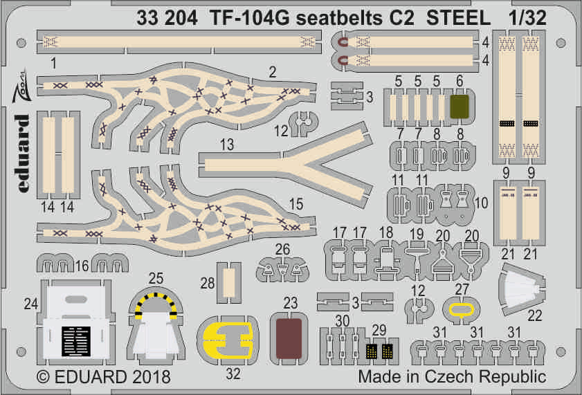 Lockheed TF-104G Starfighter seatbelts C2 STEEL (designed to be used with Italeri kits)(Eduard sold out December 2021)