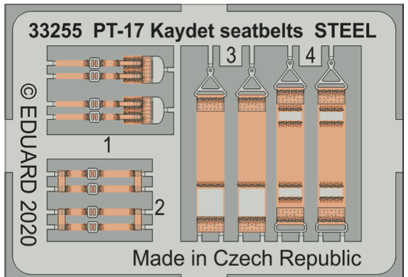 Boeing PT-17 Kaydet seatbelts STEEL (designed to be used with Roden kits)