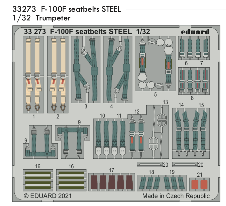 North-American F-100F Super Sabre seatbelts STEEL (designed to be used with Trumpeter kits)(Eduard sold out May 2024 part 1)