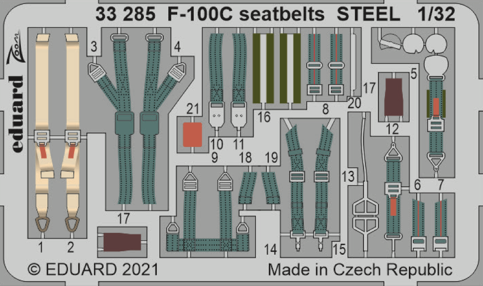North-American F-100C Super Sabre seatbelts STEEL (designed to be used with Trumpeter kits) (Eduard sold out October 2025)