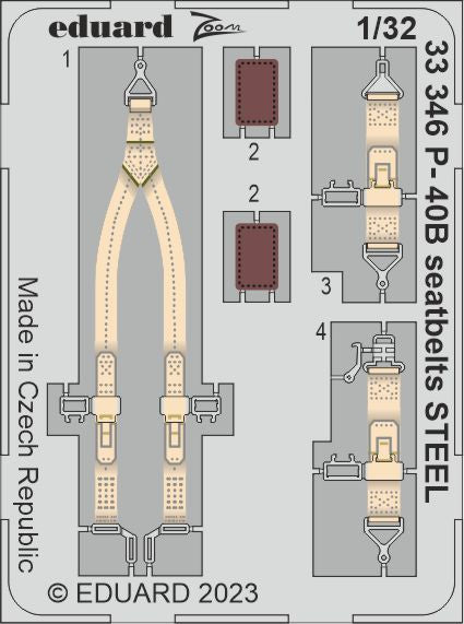 Curtiss P-40B seatbelts STEEL (designed to be used with Great Wall Hobby kits)