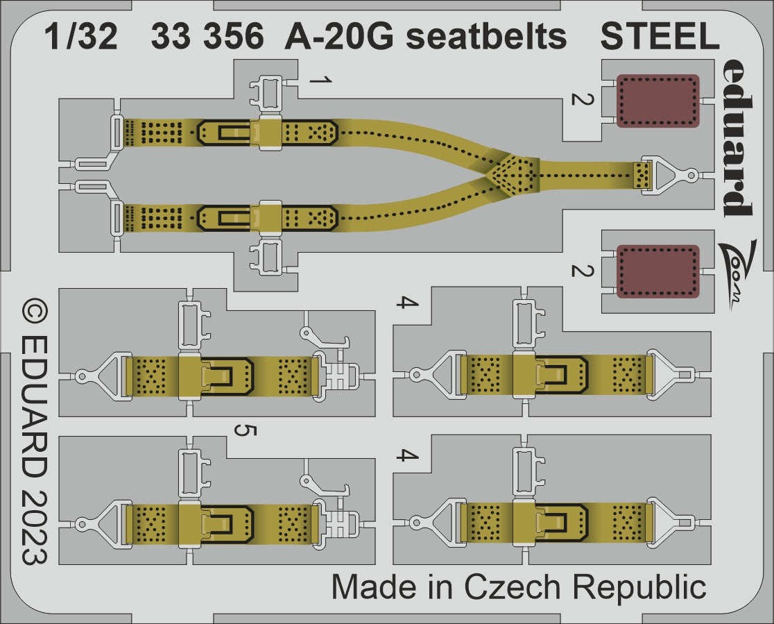 Douglas A-20G Havoc seatbelts STEEL (designed to be used with Hong Kong Models kits)