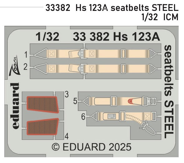 Henschel Hs-123A seatbelts STEEL 1/32 (designed to be used with ICM UA UK kits)