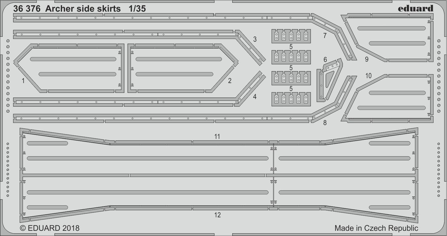 Archer British Self-Propelled Anti-Tank Gun side skirts (designed to be used with Tamiya kits) (Eduard sold out June 2025)