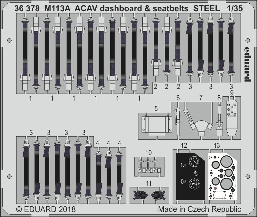APC M113A ACAV dashboard & seatbelts STEEL (designed to be used with AFV Club kits)