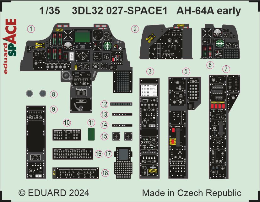Bell/Boeing AH-64A Apache Early SPACE set - 3D waterslide decals and STEEL PE parts. 1/35 (designed to be used with Trumpeter kits)
