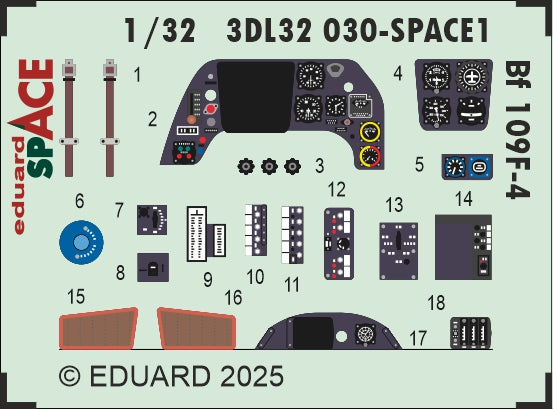 Messerschmitt Bf-109F-4 SPACE - 3D-printed waterslide instrument decals and etched seat-belts (designed to be used with Hasegawa and Hobby 2000 kits)