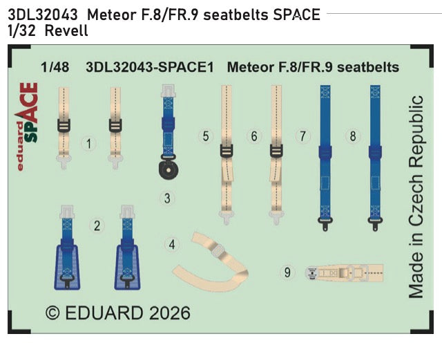Gloster Meteor F.8/FR.9 seatbelts SPACE 3D-Printed Decal instruments 1/32 (designed to be used with Revell kits)