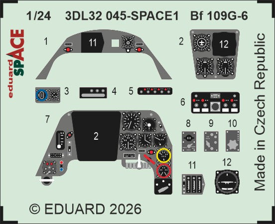 Messerschmitt Bf-109G-6 SPACE 3D-Printed Decal instruments 1/24 (designed to be used with Airfix kits)