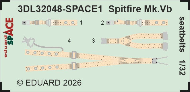 Supermarine Spitfire Mk.Vb seatbelts SPACE 3D-Printed Decal instruments 1/32 (designed to be used with Kotare kits)