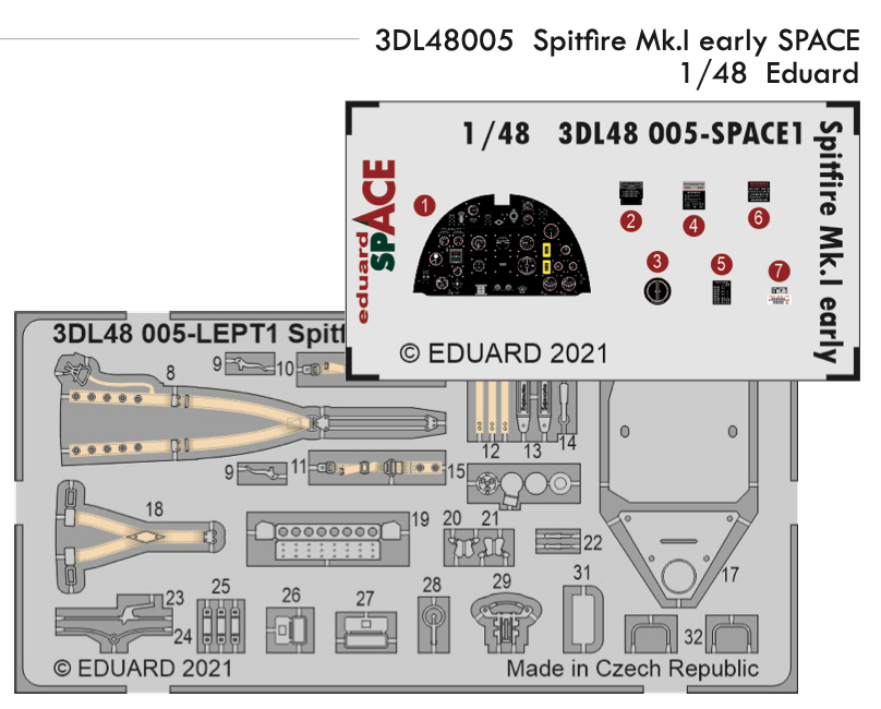 Supermarine Spitfire Mk.I early version SPACE (3D-Printed) instrument decals (designed to be used with Eduard kits)