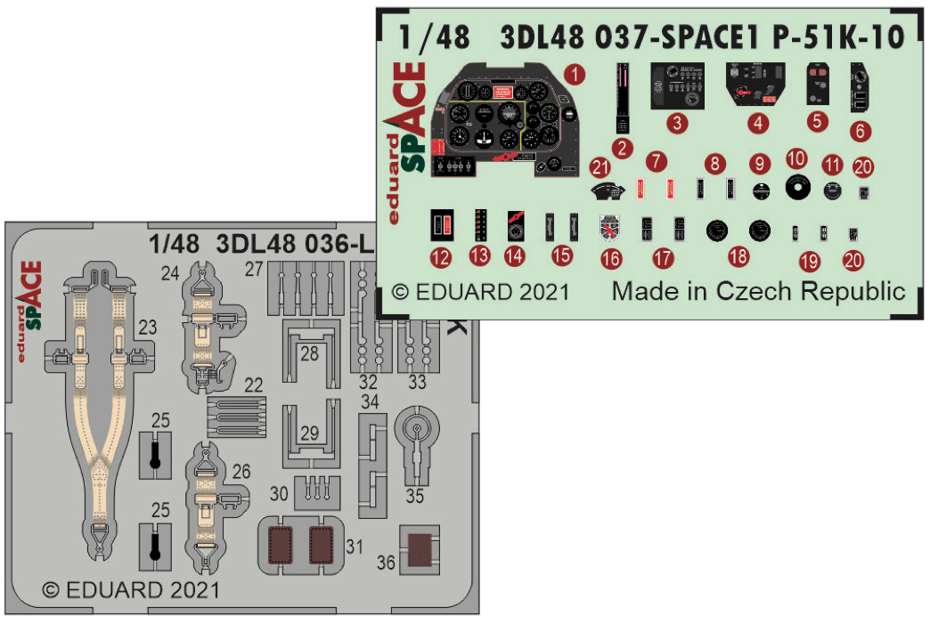 North-American P-51K-10 Mustang SPACE (3D-Printed) instrument decals (designed to be used with Eduard kits)
