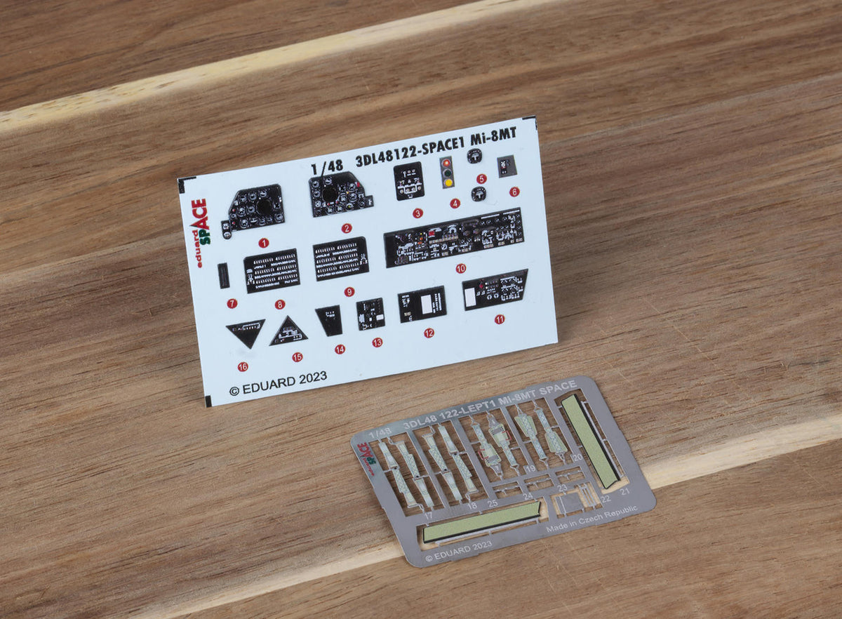 Mil Mi-8MT SPACE - 3D-printed waterslide instrument decals and etched seat-belts (designed to be used with Trumpeter kits)