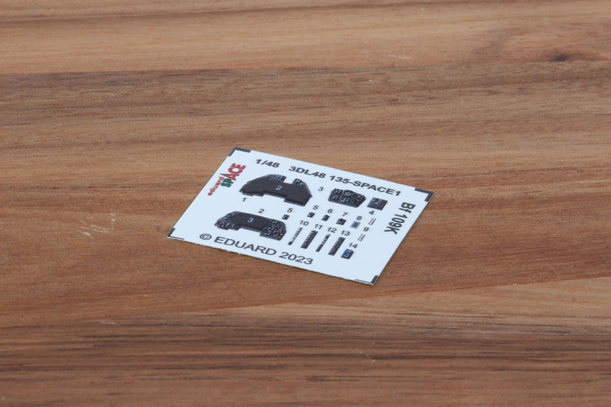 Messerschmitt Bf-109K-4 SPACE - 3D-printed waterslide instrument decals and etched seat-belts (designed to be used with Eduard Models kits)