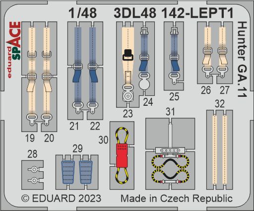 Hawker Hunter GA.11 SPACE - 3D-printed waterslide instrument decals and etched seat-belts (designed to be used with Airfix kits)