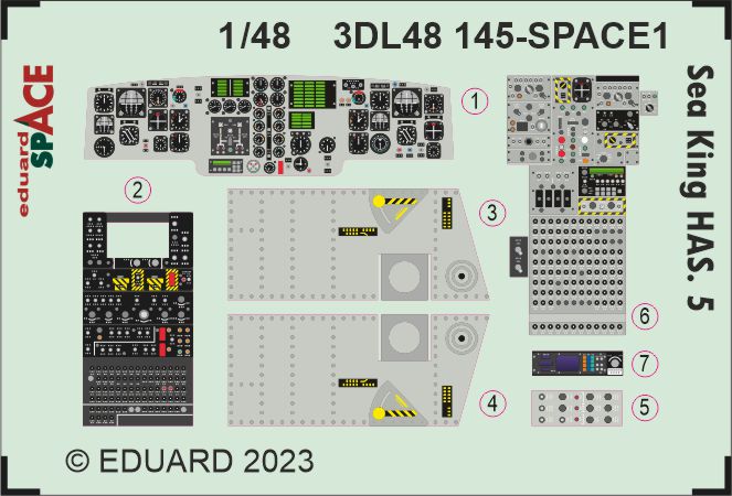 Westland Sea King HAS.5 SPACE - 3D-printed waterslide instrument decals and etched seat-belts (designed to be used with Airfix kits)