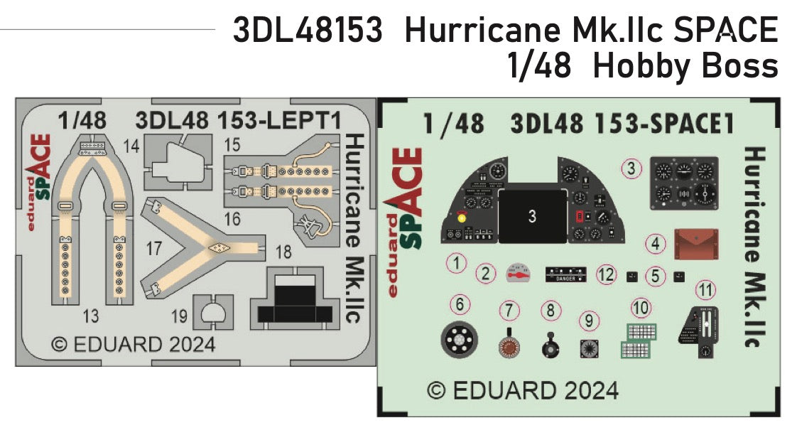 Hawker Hurricane Mk.IIc SPACE - 3D-printed waterslide instrument decals and etched seat-belts (designed to be used with Hobby Boss kits)