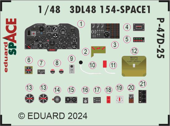 Republic P-47D-25RE Thunderbolt SPACE - 3D-printed waterslide instrument decals and etched seat-belts (designed to be used with MiniArt kits)