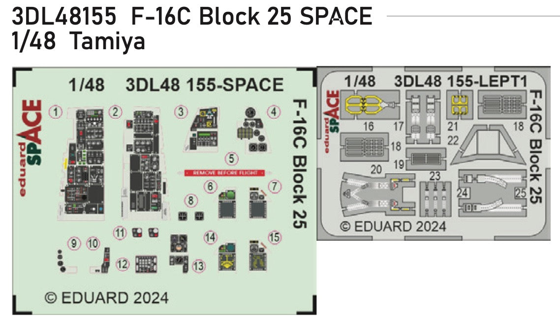 Lockheed-Martin F-16C Fighting Falcon Block 25 SPACE - 3D-printed waterslide instrument decals and etched seat-belts (designed to be used with Tamiya kits)